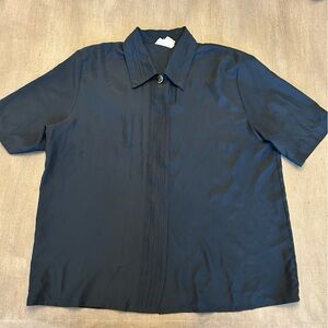 Vintage Laura & Jayne Collection Black Button Up Pleated Front Blouse Size 12